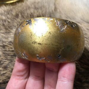 Vintage silver and gold toned foil textured cuff bracelet